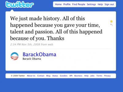 奥巴马感谢关注者的Twitter消息