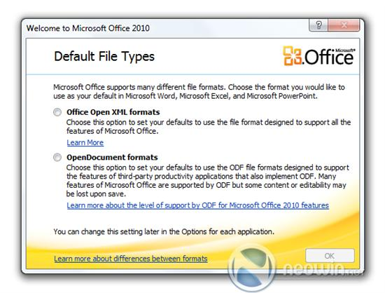 Office2010新增默认文件格式选择界面