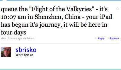 Twitter信息显示iPad发货路径