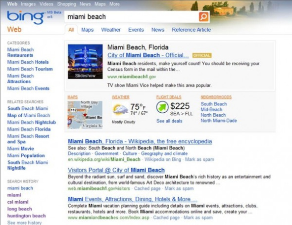 新界面左侧的快速标签可以让用户轻松访问所搜索地区的天气、餐厅、酒店等信息